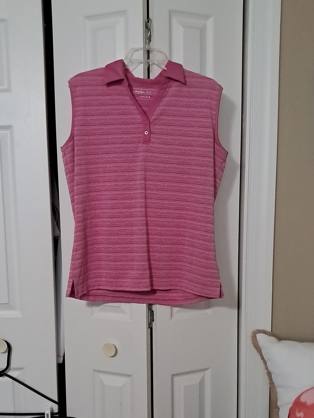 Lady Hagen Pink Striped Sleeveless Polo Tank